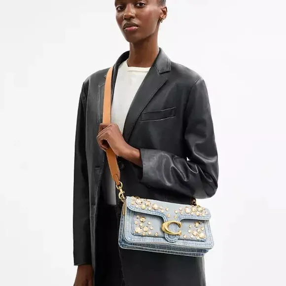 Coach RETAIL Bleach Washed Denim Tabby 26 With Distressed Crystals Style CCW92 - Picture 9 of 13